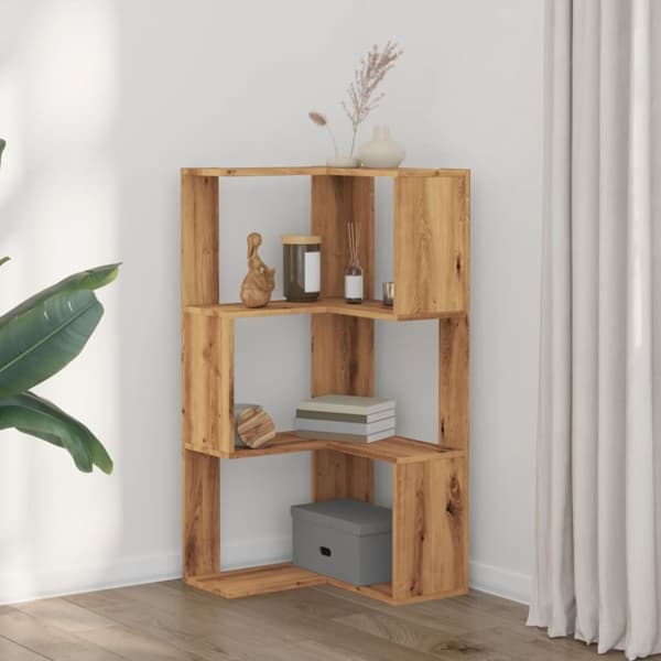 vidaXL bogreol til hjørne 50x50x102 cm 3 hylder konstrueret træ egetræ