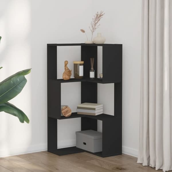 vidaXL Bokhylle for hjørne 3 etasjer svart 50x50x102 cm konstruert tre