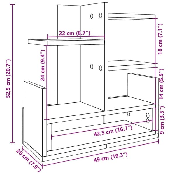 vidaXL Hylle til skrivebord sonoma eik 49x20x52,5 cm konstruert tre