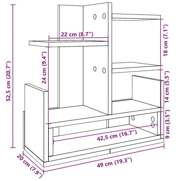 vidaXL hylde til skrivebord 49x20x52,5 cm konstrueret træ brunt eg