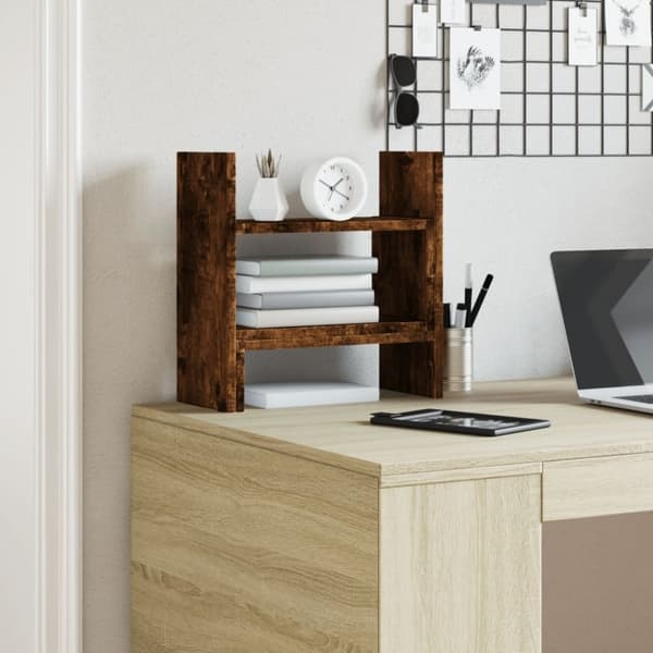 vidaXL Hylle til skrivebord røkt eik 38,5x17x39 cm konstruert tre