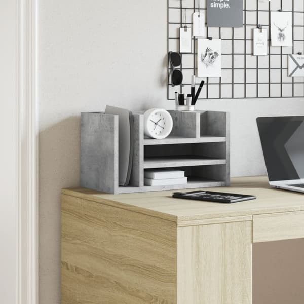 vidaXL Hylle til skrivebord betonggrå 44,5x24x25 cm konstruert tre