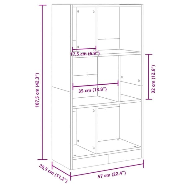 vidaXL Bokhylle røkt eik 57x28,5x107,5 cm konstruert tre