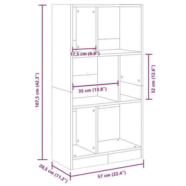vidaXL Kirjahylly harmaa Sonoma 57x28,5x107,5 cm tekninen puu