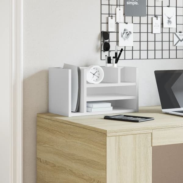 vidaXL Hylle til skrivebord hvit 44,5x24x25 cm konstruert tre