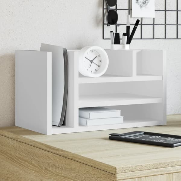 vidaXL Hylle til skrivebord hvit 44,5x24x25 cm konstruert tre