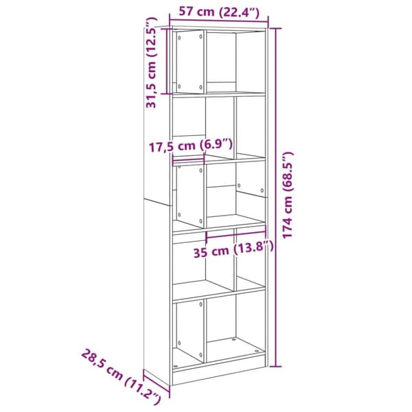 vidaXL Kirjahylly betoninharmaa 57x28,5x174 cm tekninen puu