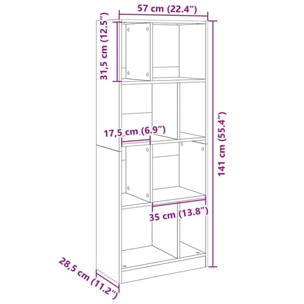 vidaXL Bokhylle sonoma eik 57x28,5x141 cm konstruert tre