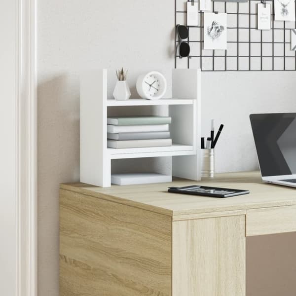 vidaXL hylde til skrivebord 38,5x17x39 cm konstrueret træ hvid