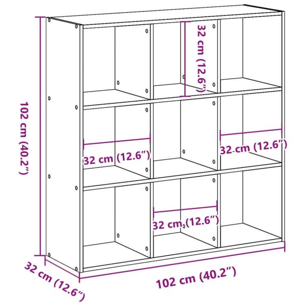 vidaXL bogreol 102x32x102 cm konstrueret træ sonoma-eg