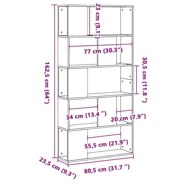 vidaXL Kirjahylly 5 tasoa savutammi 80,5x23,5x162,5 cm tekninen puu