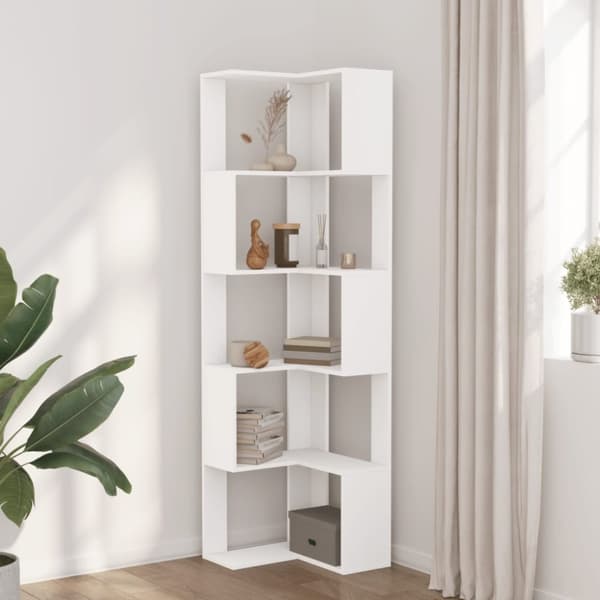 vidaXL bogreol til hjørne 50x50x179 cm 5 hylder konstrueret træ hvid