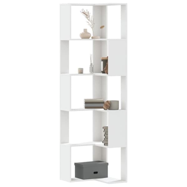 vidaXL bogreol til hjørne 50x50x179 cm 5 hylder konstrueret træ hvid