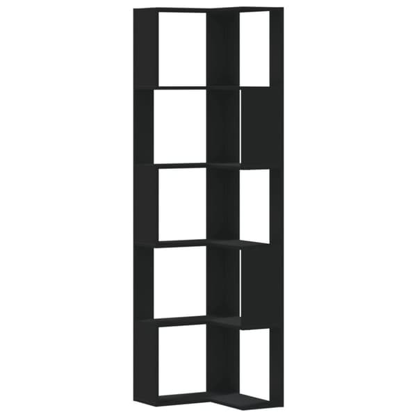 vidaXL Kulmakirjahylly 5 tasoa musta 50x50x179 cm tekninen puu