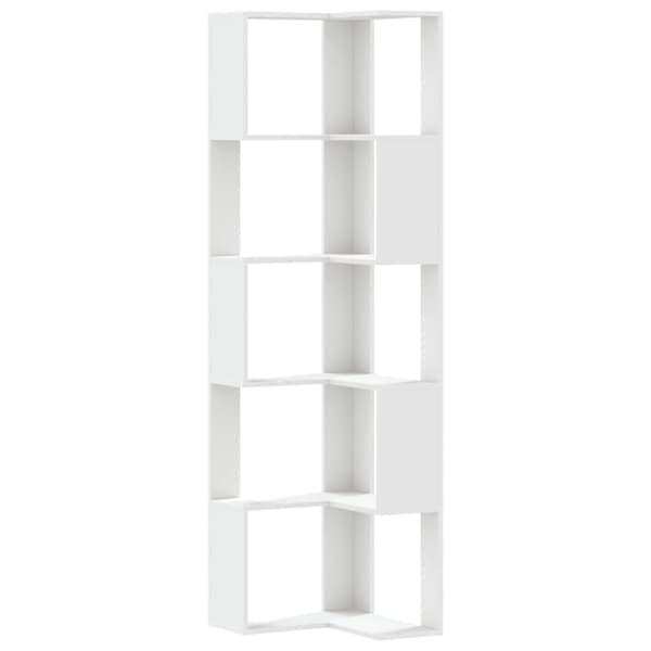vidaXL Bokhylla hörn 5 hyllplan vit 50x50x179 cm konstruerat trä
