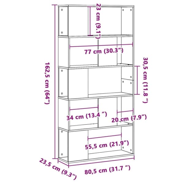 vidaXL Kirjahylly 5 tasoa musta 80,5x23,5x162,5 cm tekninen puu