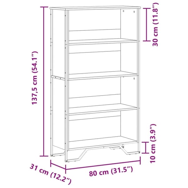 vidaXL bogreol 80x31x137,5 cm konstrueret træ brun egetræsfarve