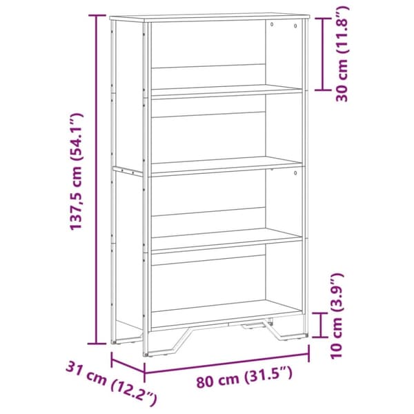 vidaXL bogreol 80x31x137,5 cm konstrueret træ røget egetræsfarve