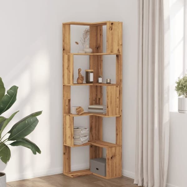 vidaXL Bokhylla hörn 5 hyllplan ek 50x50x179 cm konstruerat trä