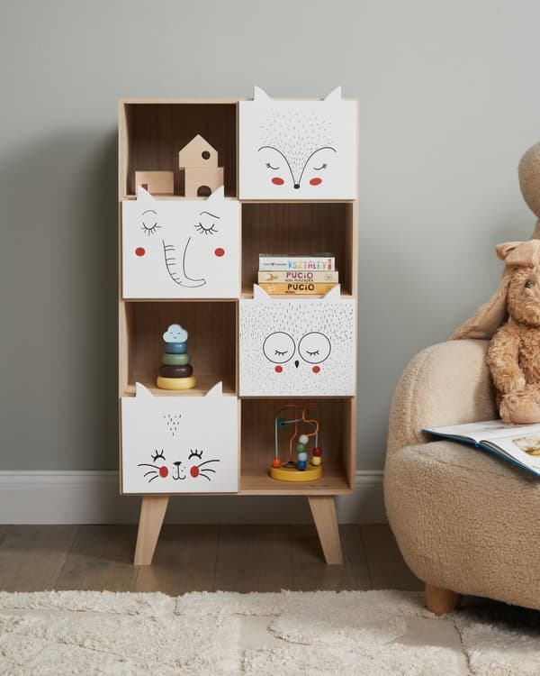 Bokhylla med 4 Nivåer Ljust Trä och Vit MDF Lådor Hyllor Öppen Baksida Barnrum Sovrum Modern Design