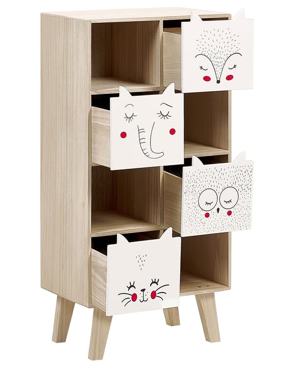 Bokhylla med 4 Nivåer Ljust Trä och Vit MDF Lådor Hyllor Öppen Baksida Barnrum Sovrum Modern Design