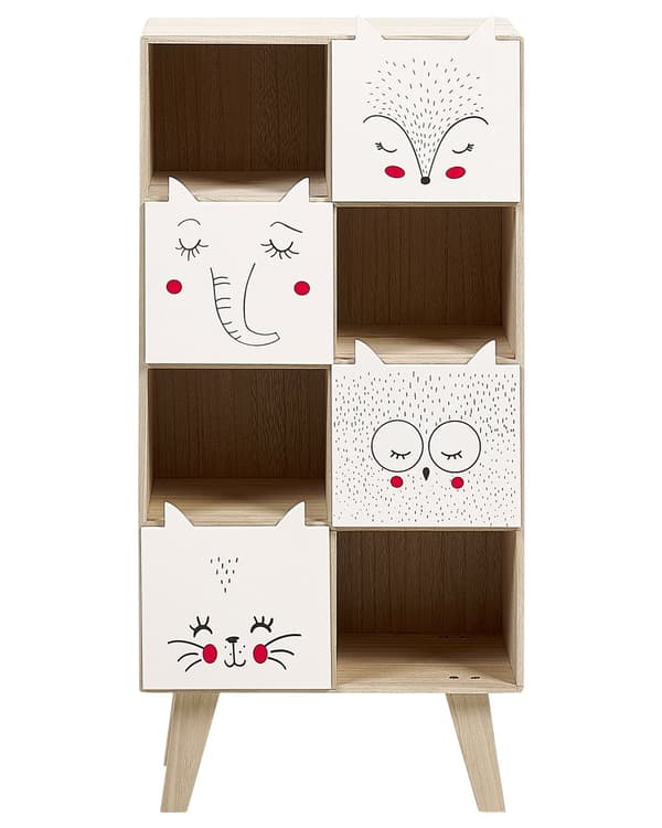 Bokhylla med 4 Nivåer Ljust Trä och Vit MDF Lådor Hyllor Öppen Baksida Barnrum Sovrum Modern Design