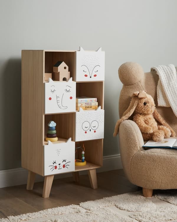 Bokhylla med 4 Nivåer Ljust Trä och Vit MDF Lådor Hyllor Öppen Baksida Barnrum Sovrum Modern Design