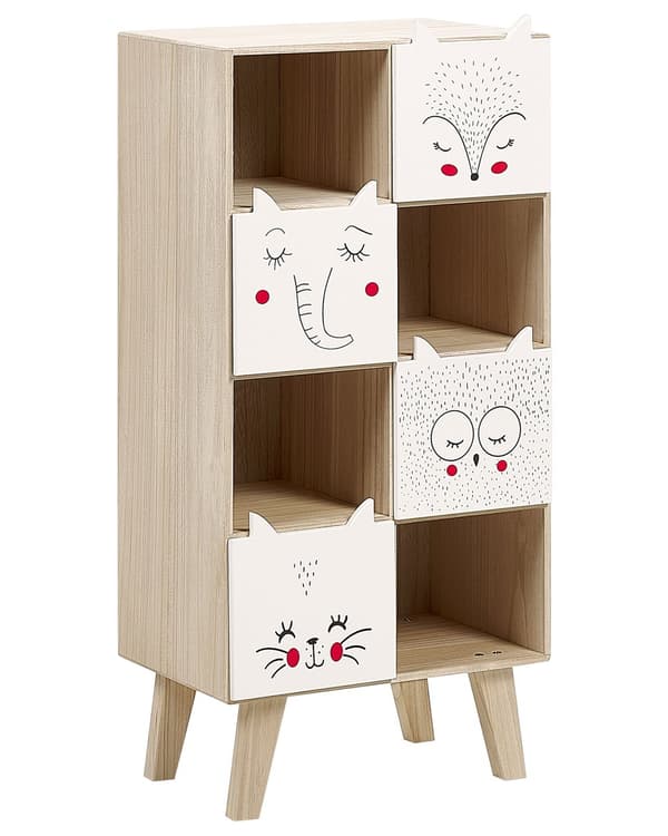 Bokhylla med 4 Nivåer Ljust Trä och Vit MDF Lådor Hyllor Öppen Baksida Barnrum Sovrum Modern Design