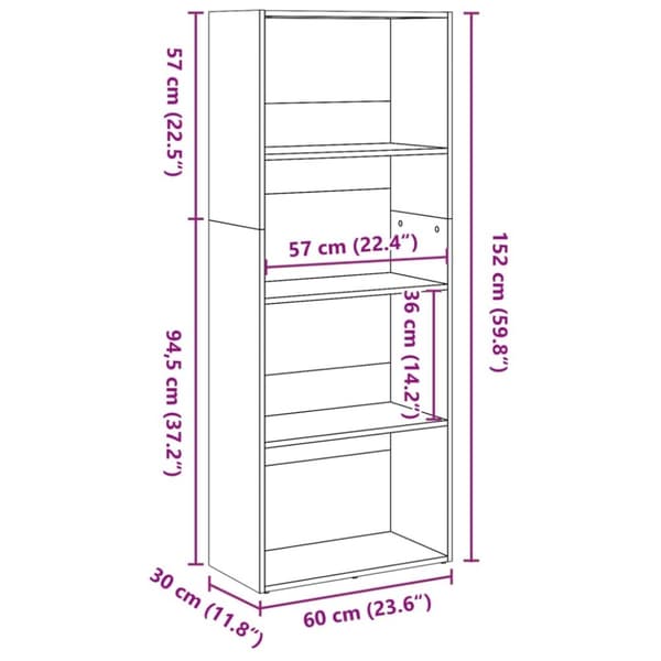 vidaXL Bokhylla sonoma-ek 60x30x152 cm konstruerat trä