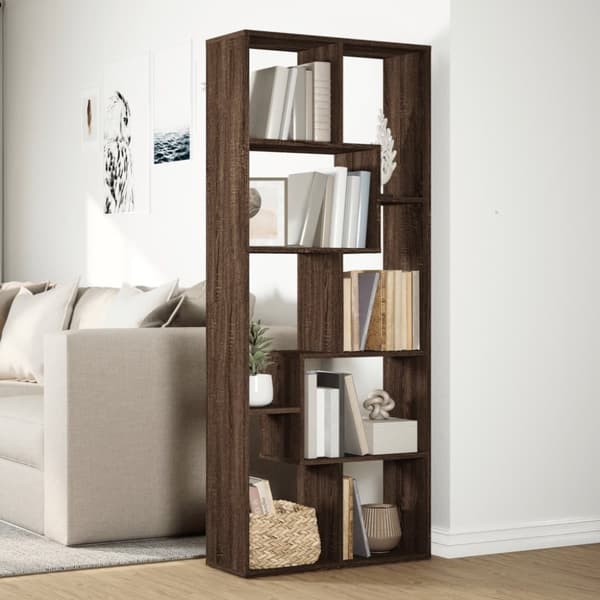 vidaXL bogreol/rumdeler 67x25x161,5 cm konstrueret træ brun egetræ