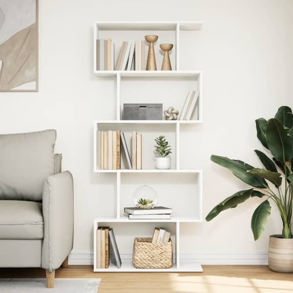 vidaXL bogreol/rumdeler 70x24x161 cm 5 niveauer konstrueret træ hvid