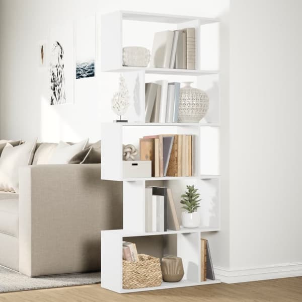vidaXL bogreol/rumdeler 70x24x161 cm 5 niveauer konstrueret træ hvid