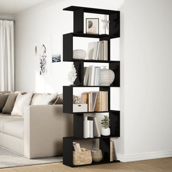 vidaXL Romdeler bokhylle 6 etasjer svart 70x24x193 cm konstruert tre