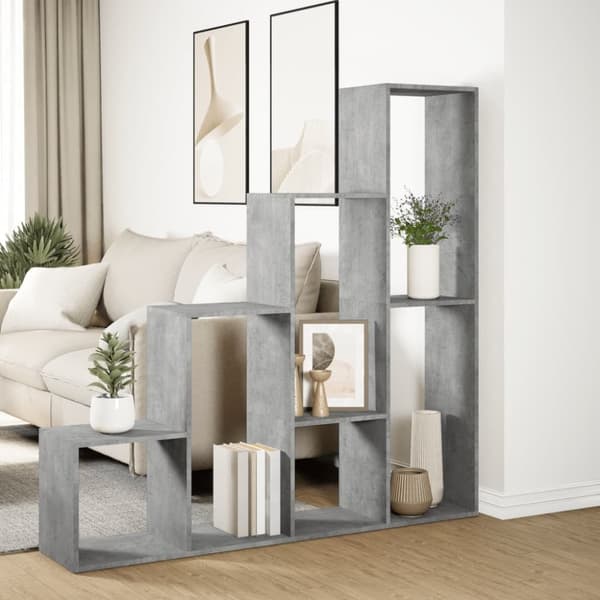 vidaXL Bokhylle 4 etasjer betonggrå 143,5x29x143,5 cm konstruert tre
