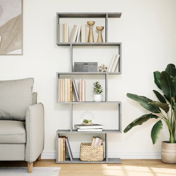 vidaXL Romdeler bokhylle 5 lag betonggrå 70x24x161 cm konstruert tre