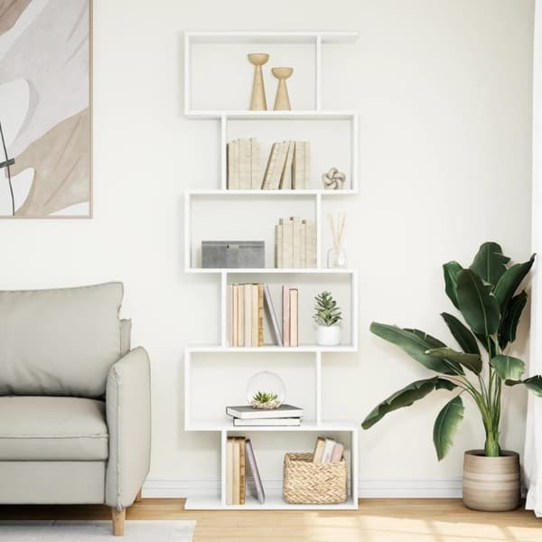vidaXL Romdeler bokhylle 6 etasjer hvit 70x24x193 cm konstruert tre
