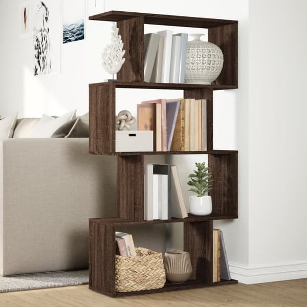 vidaXL Romdeler bokhylle 4 lag brun eik 70x24x129 cm konstruert tre