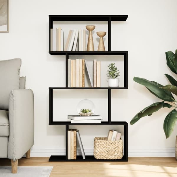 vidaXL Romdeler bokhylle 4 etasjer svart 70x24x129 cm konstruert tre