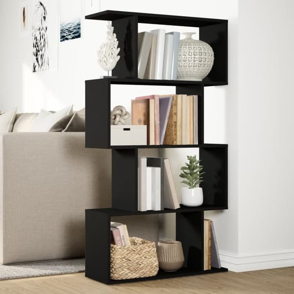 vidaXL bogreol/rumdeler 70x24x129 cm 4 niveauer konstrueret træ sort