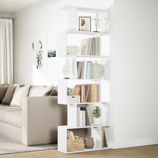 vidaXL bogreol/rumdeler 70x24x193 cm 6 niveauer konstrueret træ hvid