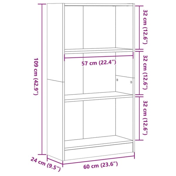 vidaXL bogreol 60x24x109 cm konstrueret træ hvid