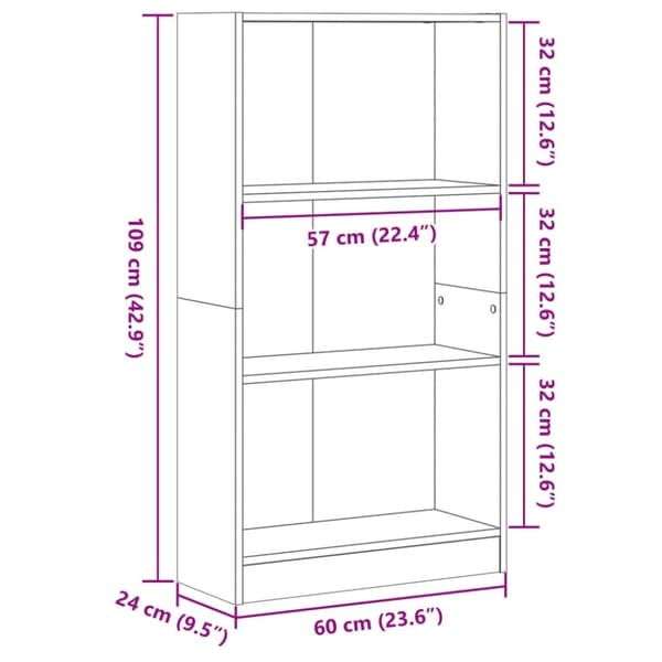 vidaXL bogreol 60x24x109 cm konstrueret træ egetræsfarvet