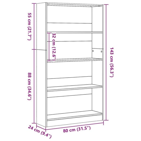 vidaXL Kirjahylly ruskea tammi 80x24x143 cm tekninen puu