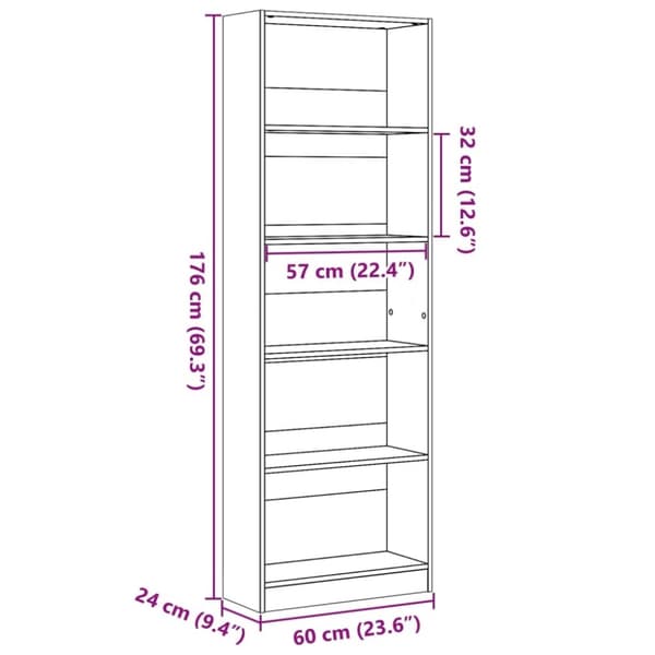 vidaXL bogreol 60x24x176 cm konstrueret træ sort