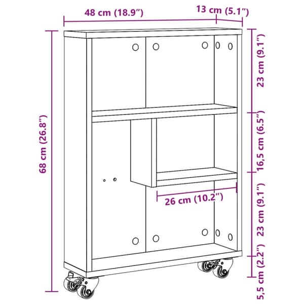 vidaXL Smal oppbevaringsvogn hvit 48x13x68 cm konstruert tre