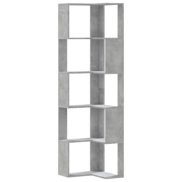 vidaXL Bokhylle hjørne 5 etasjer betonggrå 50x50x179cm konstruert tre