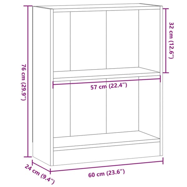 vidaXL bogreol 60x24x76 cm konstrueret træ antikt træ