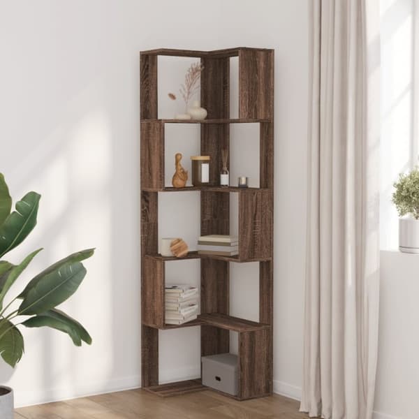 vidaXL bogreol til hjørne 50x50x179cm 5hylder konstrueret træ brunt eg