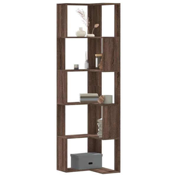 vidaXL bogreol til hjørne 50x50x179cm 5hylder konstrueret træ brunt eg