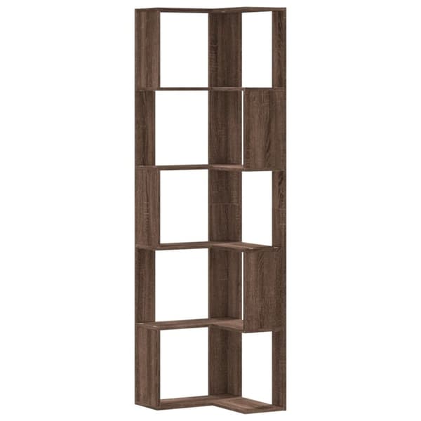 vidaXL bogreol til hjørne 50x50x179cm 5hylder konstrueret træ brunt eg
